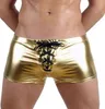 Underpants Herren sexy Kunstleder glänzender Boxer Unterwäsche/schwule männliche Latex Shorts Panties Schwarz Blau Gold Silber Badebekleidung coole Dessousunderpan