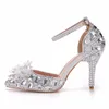 Chaussures de mariage Femmes Sliver Drill Strass Sandales Stiletto Pointu Pompes De Mariée Talons Hauts