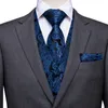 Hitie 20 färg silke mens västar och slips affärsformella klänningar smala väst 4 st hanky manschettknappar för kostym blå paisley waistcoat 220714