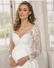 Strand Zwangere trouwjurk Chiffon V-Neck Bridal Jurys Empire Empire lange mouw vloer lengte kanten Appliques Vestidos Robe de MAIREE