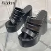Nxy Sandals New Arrived Square Toe Wedge Platform Woman Slippers Summer Thick Bottom Slides Black Zapatos De Mujer