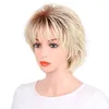 Costume Accessories Green Synthetic Hair Women Blonde with Dark Roots Short Curly Heat Resistant Fiber Wig