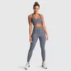 Femmes Yoga Out Fit Taille Haute Run Fil Fort Stretch Solidt Taches Multicolores Gilet De Fitness Soutien-Gorge Et Pantalon Costumes Sans Couture Leggings De Levage De La Hanche Survêtements