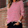 Retro Red White Striped T Shirts T-shirt For Women Autumn Long Sleeve Basic Tee Casual Street Wear Boyfriend Shirt Lady