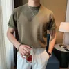 メンズTシャツメン2022夏のソリッドカラーアイスシルクニットシャツ男性Oネックカジュアルティーメンズシムフィット半袖セーターn06men's