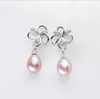 8-9-10mm Flower Drop bead Ear Studs Dangle & Chandelier natural Freshwater pearl Earrings white purple Pink Lady/girl Fashion jewelry