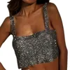 Tanques femininos Camis Women Women Sexy Off Ombro Crop Top Top Top Shiny Rhinestone Metal Diamond Colle