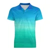 メンズポロスブルーグリーンカジュアルシャツ水彩ネオンオーシャンTシャツ短袖