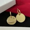 Gold Round Letter Charm Earrings Women Pendant Ear Studs Ladies Steel Stamps Eardrops With Box