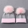 Mom And Me Beanie Hats Winter Women Kids Girls Boys Baby Cashmere Wool Knitted Beanie With Cute Fur Pom Bobble Warm Soft J220722