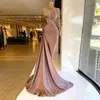 Gorgeous One Shoulder Satin Mermaid Evening Dresses Long Sleeve Appliques Beaded Ruched Women Evening Pageant Prom Gowns Custom Made BC14119 0805