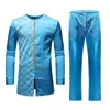 Этническая одежда синяя африканская африканская шишка печатает верхние брюки набор 2 штуки наряд 2022 традиционные мужские одежды повседневный костюм для