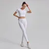 Damen Yoga Out Fit High Taille Laufen Faden Strecke Stretchfarbnylon-Fitness Kurzschlämchen Taschenhosen Anzüge nahtloser Hüftlippen-Leggings Tracksuits