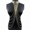 Chains Sexy Multilayer Long Tassel Body Necklace Fashion Punk Golden Bikini Harness Big Torques Beach Jewelry For Women