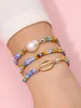 S2973 Bohemina Fashion Jewelry Strands Coloful Personality Shaped Glass Beads Bracelet Set Metal Shell Faux Pearl Beaded Bracelets 3pcs/set