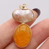 Pendant Necklaces Natural Stone Agates Pendants Oval Shape Gold Plated Multi-color Charms Making For Necklace Jewelry Gifts 15x35mm