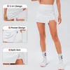 Roupa de ioga verão cor sólida tecido com nervuras saia de tênis feminina sexy 2 em 1 treino corrida golfe shorts de ginástica respiráveis