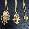 Pendant Necklaces Fatima Hand Crystal Necklace Gold Plating Long Chain Slid Pendants For Women Arabic Royal Bridal JewelryPendant