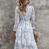 Sexy V Neck Floral Dress Ladies Butterfly Sleeve High Talle Casual Print ES dla kobiet Summer Szyfon 220630