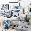 Almofada/travesseiro decorativo azul flores frescas pintadas de casas geométricas de casa decorativa de linho grossa sofá -amante da almofada/decorativa