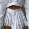 Biała plisowana spódnica Krótka kobieta Elastyczna talia Mini S Sexy Mircro Letnia Haft Tenis Preppy 220317
