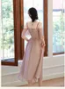 Sıradan elbiseler kadın romantik Fransız peri mor vintage v yaka bayan kapalı omuz seksi askı retro işlemeli elbise parti vestidoscasual