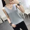 Summer Tops Women Blusas Mujer De Moda Verano Elegantes Tank Top V-Neck Bright Silk Knitted Pullovers E573 220325