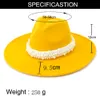 Chapeaux de luxe en perles pour femmes, 9.5cm, grand bord, cœur de pêche, haut Jazz Fedora, chapeaux de fête de mariage pour femmes, casquette d'église élégante