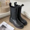 Mulheres baixas botas de tornozelo alto de 5,5 cm de espessura redonda de pneu chelsea designer bota moda sapatos