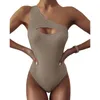 夏のセクシーなレディースビキニソリッドカラーワンピース肩の水着女性の頑丈なディープ-Vビーチウェア水着スーツ