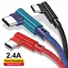 1M USB Micro Type C Charger Cable 90-graders snabbladdningskablar Typ-C Data Cord Charger USB-C för Samsung S10 S9 Obs 9 8 Xiaomi Mi11 Huawei P40 Oppo Vivo