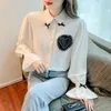 Women's Blouses & Shirts Yarn Stitching Love Drilling Shirt Female Spring 2022 Bow Flared Sleeve Blouse 837i 615-5Women's