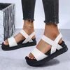 Dress Shoes Brand Design Open Toe Platform Chunky Heel Punk Leisure Women's Sandals Casual Buckle Black White Trendy WomanDress