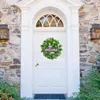 Dekoracyjne kwiaty wieńce sztuczne bukszpan witamy z drewnianym znakiem liści do drzwi wejściowych dekoracja domowa