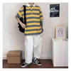 Korea Harajuku Fashion Men's Striped Polot kortärmad t-shirt japansk streetwear par estetik y2k färg matchande kläder y220426