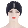 Kadınlar İçin Türban Şapkaları Katı Rhinestone Sünger Kapakları Kemo Beanies Headwrap Kanser Beanie/Kafatası Eger22