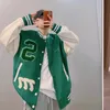 Vestes pour hommes High Street Baseball Veste Hommes PU Cuir Splice Serviette Broderie Varsity Vintage Lâche Causal Manteau Couple Vert JacketMen's