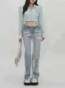 Raw Edge de perna larga emenda clara Jeans de jeans feminino Summer feminino Slim Straight American Retro gostosa de menina gostosa de jeans T220728