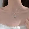 Hanger kettingen sterling zilveren vlinder ketting voor vrouwen dubbele laag sleutelbeen ketting glanzende cz sierlijke geschenken feest sieraden