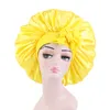 Nya solida kvinnor Satin Bonnet Fashion Stain Silky Big Bonnet för Lady Sleep Cap Headwrap Hat Hair Wrap Accessories