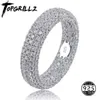 Quality 925 Sterling Silver Stamp Ring Full Iced Out Cubic Zirconia Mens Women Engagement Rings Charm Jewelry For Gifts 211012