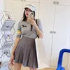 ウールブレンドTシャツFEMMEサマーグリーントップ女性ウブラニアダムスキーoネックショートスリーブティーストライプカジュアル薄い220817