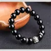 Beaded Strands Vintage Bracelet Obsidian Tibetan Silver Charm Natural Stone Men Elastic Handmade Jewelry Creative Gift Trum22