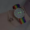 Armbandsur Luxury Women Quartz Watches Ladies Rainbow Color Tyg Belt Wristwatch för elegant vattentät armband Watch Reloj M8958411