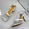 Sandales d'été à talons hauts pour femmes, chaussures de mariage, lanière à la cheville, strass, chaussures de fête, taille 35-42