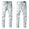 Man jeans mens designer jeans mager svart smal rip lapp cyklist vit denim blå stjärna färg splatter rock stretch motorcykel rak 20SS tätt med hålstorlek 40