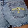 Shorts jeans femininos rasgou impressões moda de alta cintura azul jeans de verão para mulheres feminino chic ladies inferior 220427