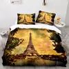 Beddengoed stelt Eiffeltoren dekbedoverdeksel Set King Size Paris CityScape Theme Twin Modern Franse stijl Dekter voor jongens Girlsbedding Setsbeddi