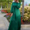 エスニック服の女性アバヤイードイスラム教徒のサテンドレス女性ソリッドカラードバイ七面鳥イスラムファッションローブフェムスニック