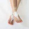 Sexy Ribbon Beach Wedding Shoes Lace Delicate Beaded Open Toe Ankle Strap Flat Bridal Shoe For Summer